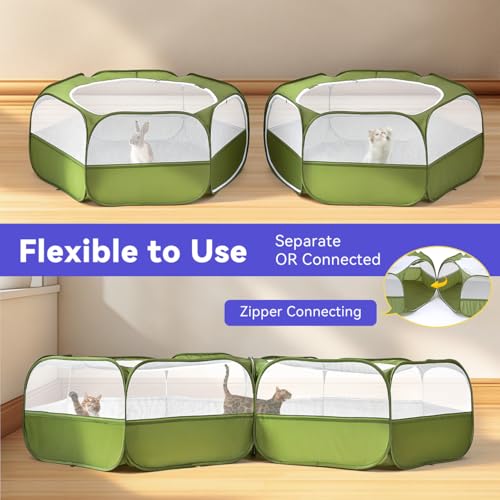 Pawaboo Small Animals Playpen, Waterproof Pet Cage Tent with Zippered Cover, Portable Outdoor Yard Fence, Green C9530
