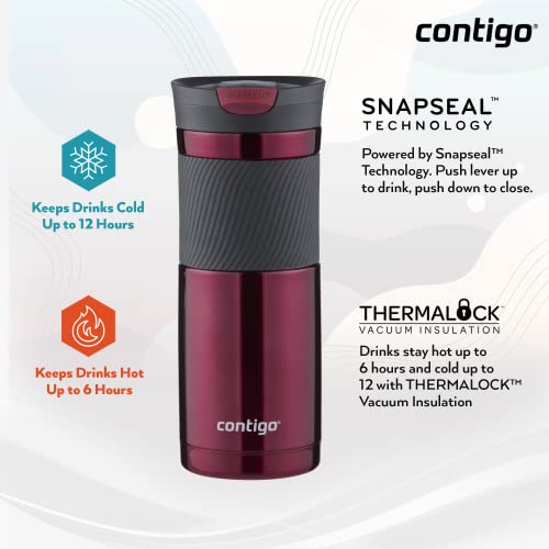 Contigo Byron Snapseal Travel Mug, Stainless Steel, 590ml, Black I34141