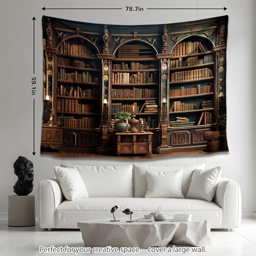 QGHOT Medieval Bookshelf Tapestry Vintage Library Wall Hanging P36533