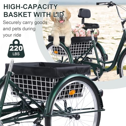 Adult Tricycle 26-Inch 3-Wheel Cruiser Bike with Basket and Adjustable Seat B1178