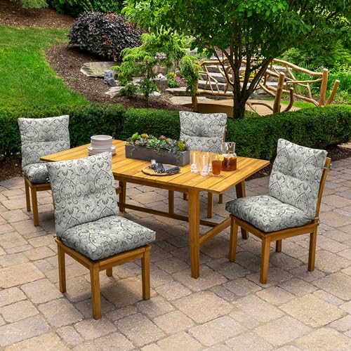 Arden Outdoor Plush Tufted Dining Chair Cushion, 21 x 40, Black Cabana Stripe I23003