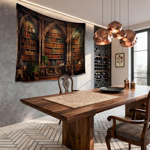 QGHOT Medieval Bookshelf Tapestry Vintage Library Wall Hanging P36533
