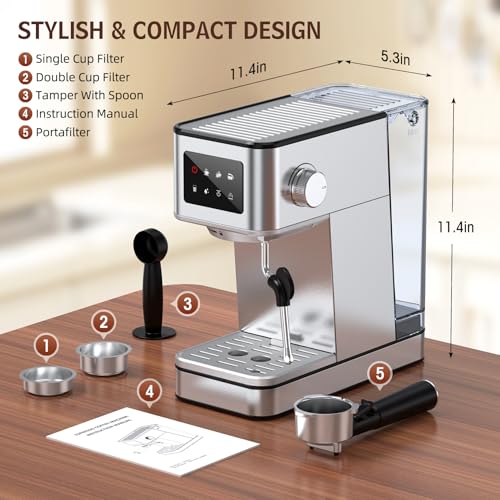 Espresso Machine with Milk Frother, 20 Bar, Stainless Steel G117