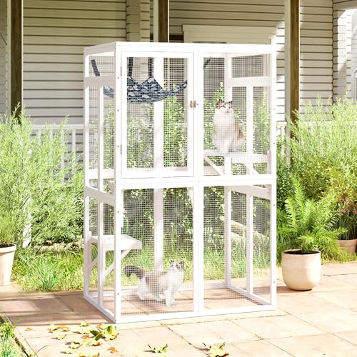 Wooden Catio Outdoor Cat Enclosure with Window Access (Black) D5959