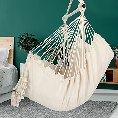 Y-STOP Hammock Chair Hanging Rope Swing with 2 Cushions, Beige I74503
