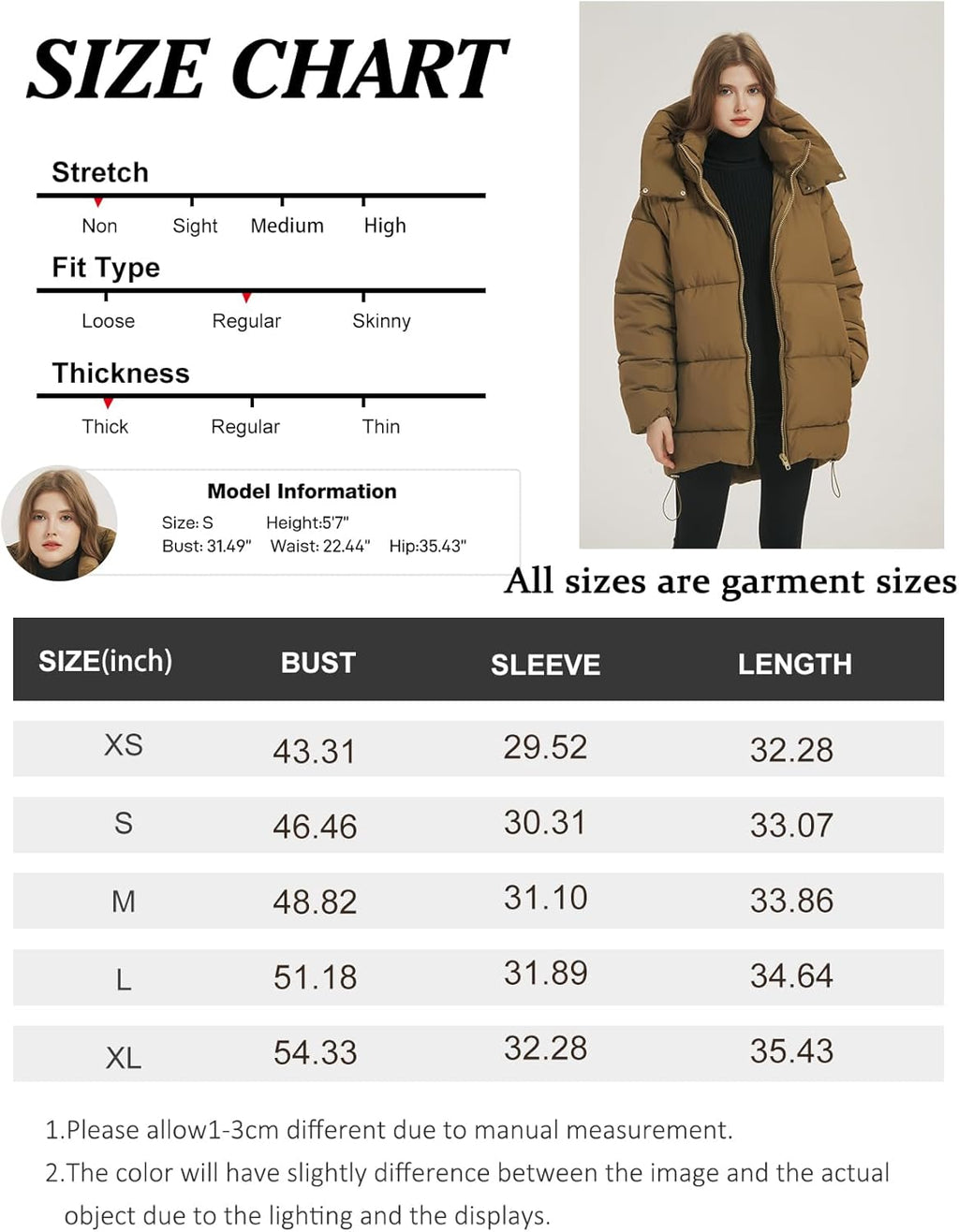 Womens Winter Hooded Quilted Puffer Jacket Mid-Length Black O138