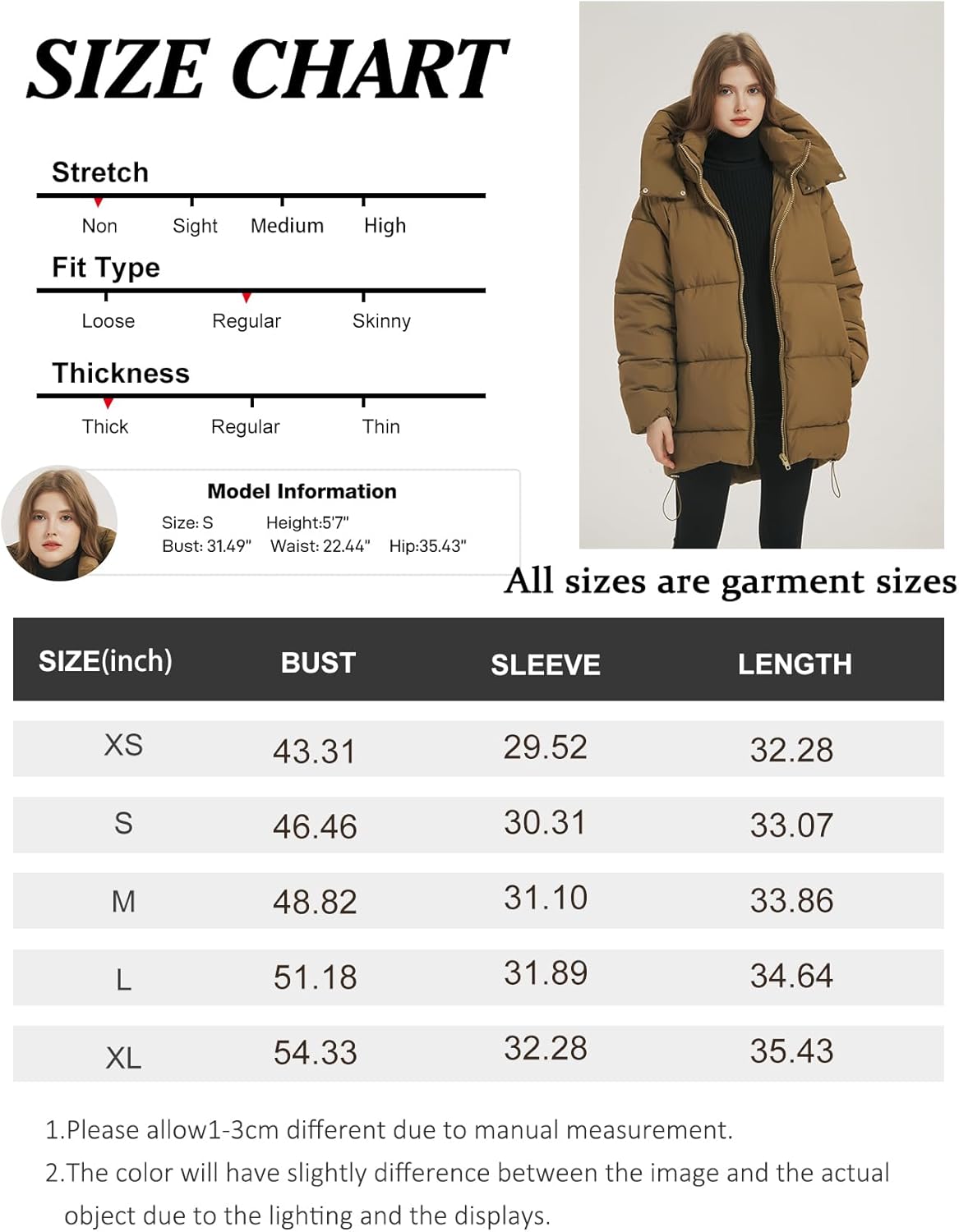 Womens Winter Hooded Quilted Puffer Jacket Mid-Length Black O138