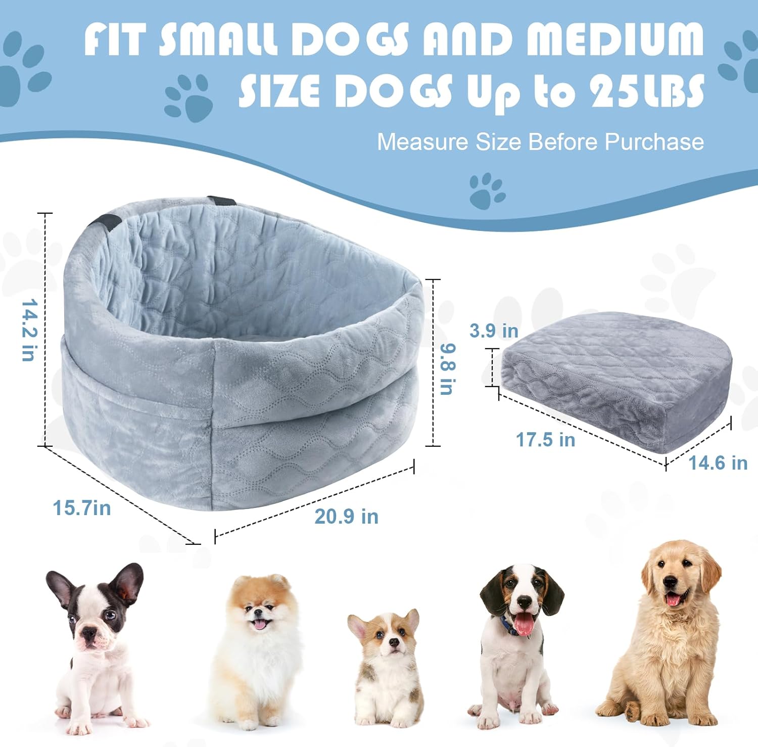 Dog Car Seat for Small Dogs up to 25lbs, Washable Booster Seat with Safety Leash B13567