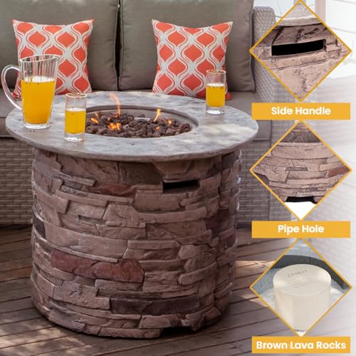 COSIEST Outdoor Propane Fire Pit Table 32-inch Round Concrete with Stainless Steel Burner G864943