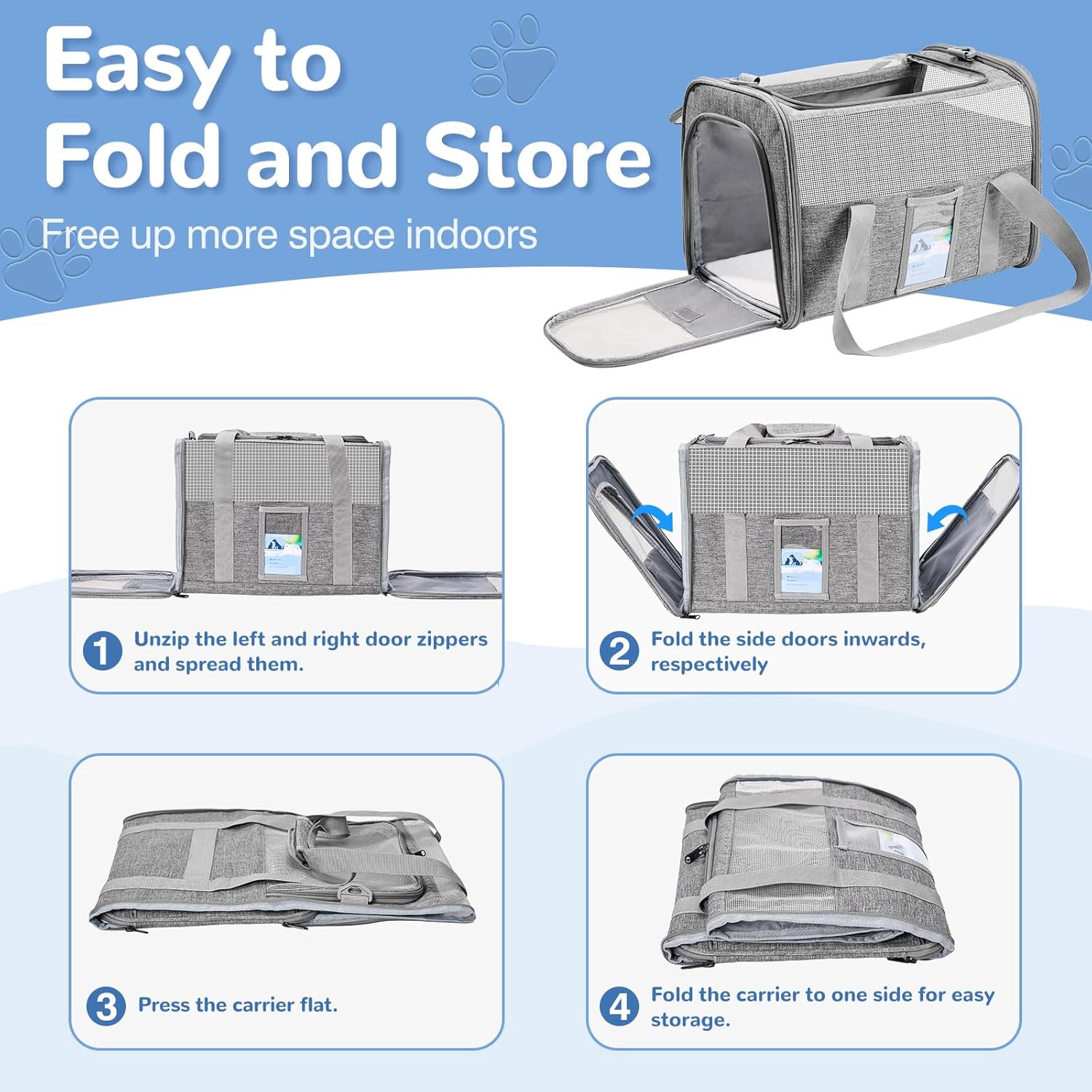 Soft Sided Cat Carrier for Small Medium Cats Dogs, Gray Z1899