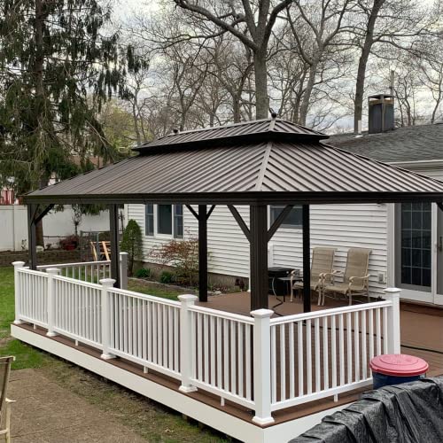 YOLENY 10' x 12' Hardtop Gazebo with Galvanized Steel Double Roof, Netting and Curtains Y84317
