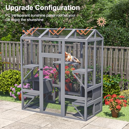 Catio Outdoor Cat Enclosure, Large Walk-in Cat Cage with Waterproof Cover, 72 inch X803947