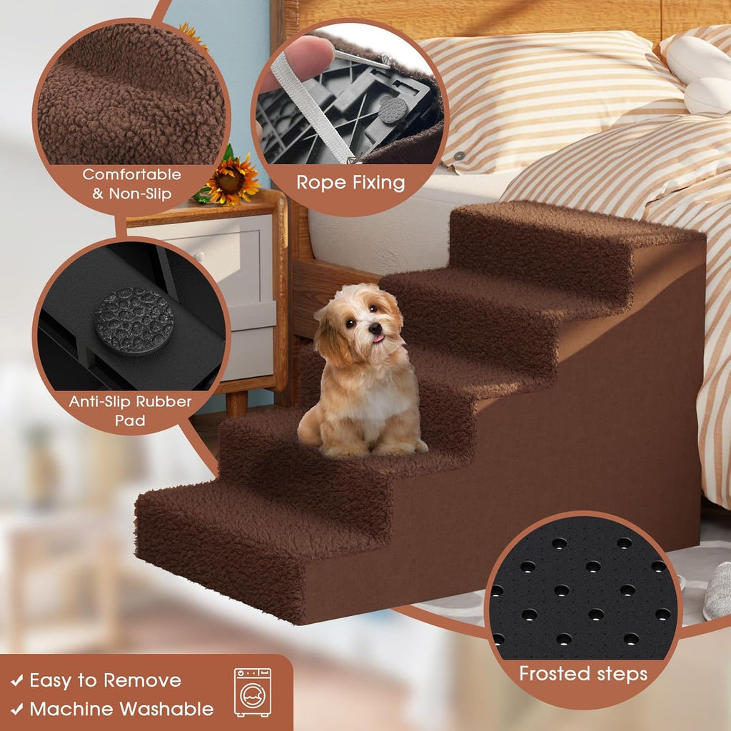 Upgrade Plastic Dog Stairs 5 Tiers for Couch, Non-Slip Pet Steps with Washable Cover Z82136