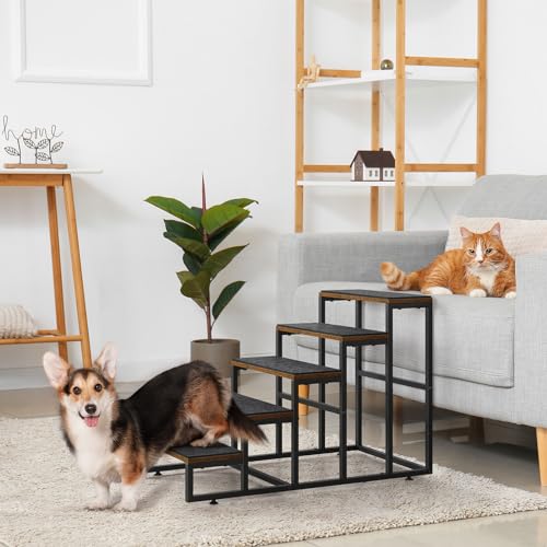 Dog Stairs Grey 5 Tier Pet Steps for High Beds, Small to Large Dogs and Cats D879