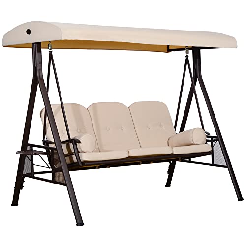 Outsunny 3-Seat Patio Swing Chair with Adjustable Canopy, Brown U4460