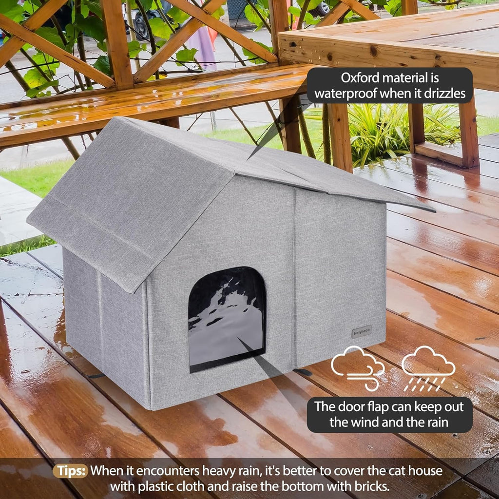 Outdoor Cat House Weatherproof Collapsible Shelter with Soft Warm Mat P9742