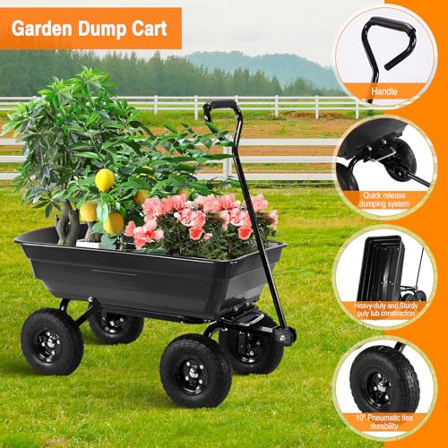 Garden Cart Utility Yard Cart with Steel Frame, 600 lb Capacity, 10 Inch Tires H374098