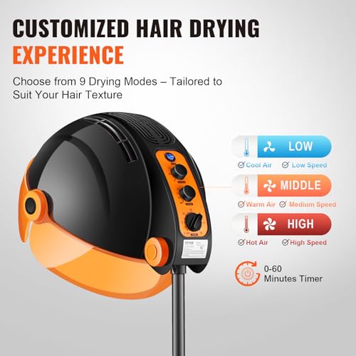 VEVOR Hooded Hair Dryer with Variable Speed, Temperature, and Timer H50563