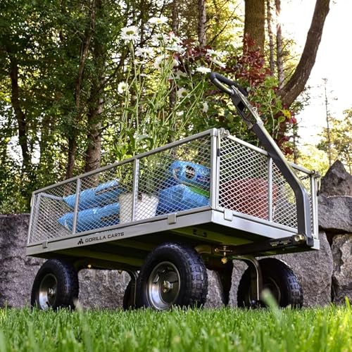 Gorilla Carts Steel Utility Wagon with Removable Side Panels, 1000 lb Capacity, Gray U674568