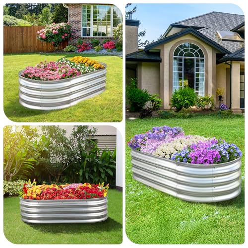 Sponvatt Raised Garden Bed - Galvanized Oval Metal Planter Box, 4x2x1 Ft, Silver C7375