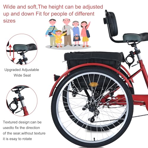 Upgraded Adult Tricycle, 7 Speed, 26 Inch with Front & Rear Baskets X482206