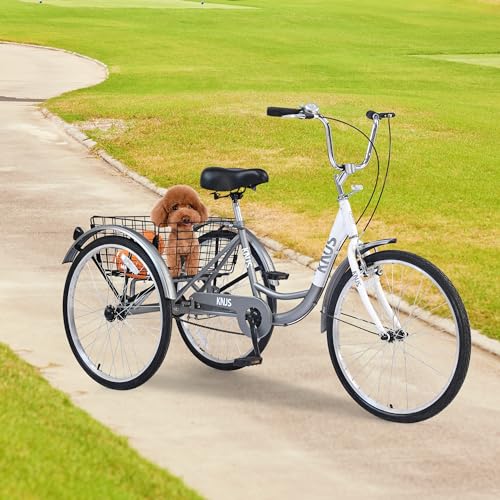 24'' Adult Tricycle 7 Speed 3 Wheel Bike with Shopping Basket for Seniors C35937
