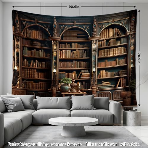 QGHOT Medieval Bookshelf Tapestry Vintage Library Wall Hanging P36533