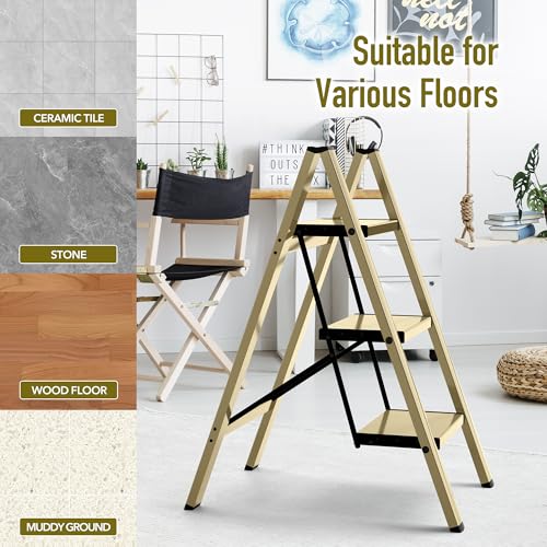 2 Step Lightweight Aluminum Folding Ladder with Anti-Slip Pedals, 330 lbs Capacity D5199