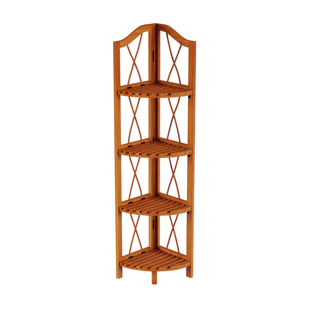 Lavish Home 4 Tier Wooden Folding Corner Bookshelf, Pecan P724