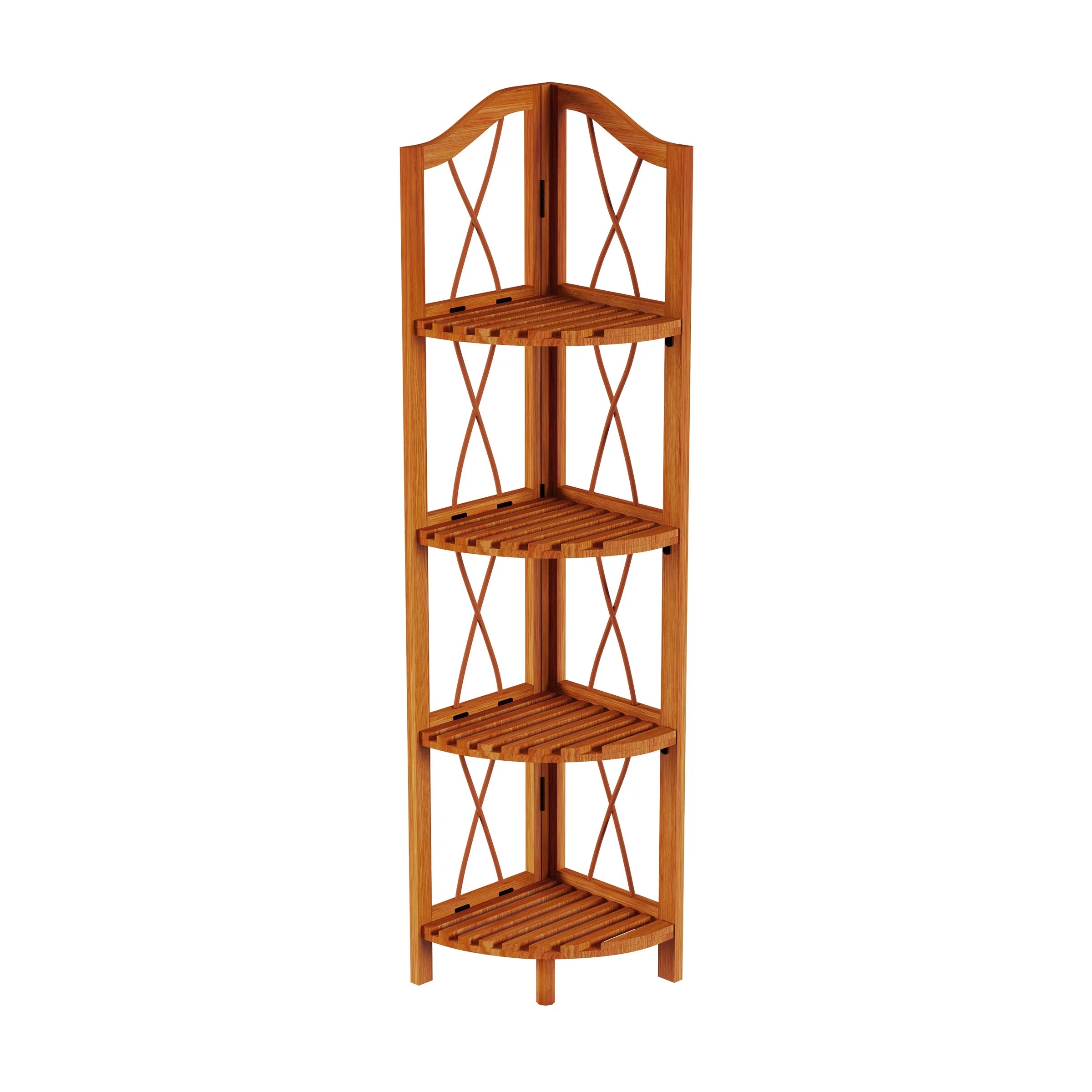 Lavish Home 4 Tier Wooden Folding Corner Bookshelf, Pecan P724