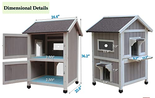 Rockever Outdoor Cat House, Large Wooden Weatherproof Shelter with Escape Door Z2462