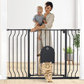 COMOMY 29.5-48.4" Baby Gate with Adjustable Cat Door,Extra Wide Metal Cat Gate for Stairs Doorways, Auto Close Dog Gate with Pet Door for House, Pressure Mounted Easy Walk Through (30" Tall, Black)