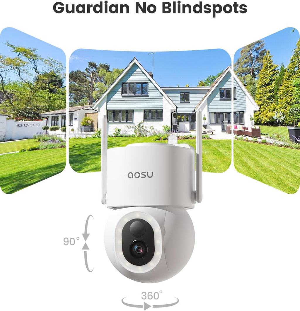 AOSU Security Cameras Wireless Outdoor, 3K/5MP Solar Powered, 360° Pan/Tilt, Color Night Vision J833107