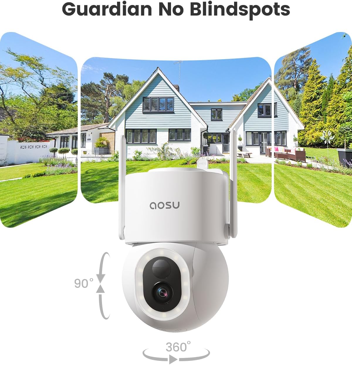 AOSU Security Cameras Wireless Outdoor, 3K/5MP Solar Powered, 360° Pan/Tilt, Color Night Vision J833107