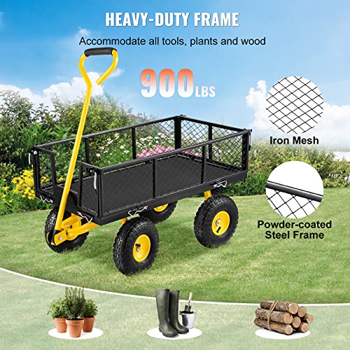 VEVOR 900 Lbs Heavy Duty Steel Garden Cart with 10" Tires and Removable Sides J262