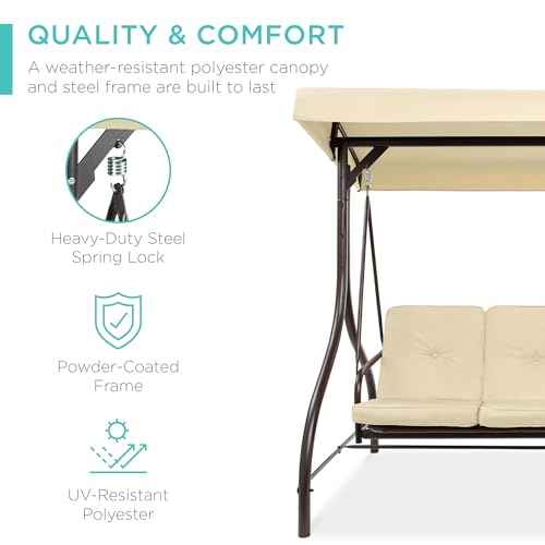 Best Choice Products 3-Seat Outdoor Canopy Swing Glider with Adjustable Shade, Midnight Green A10932