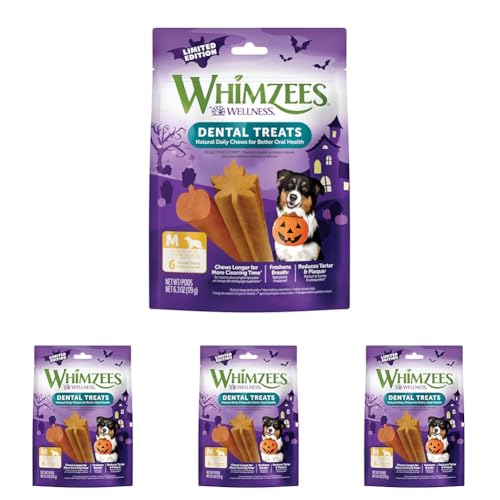 Whimzees by Wellness Halloween Natural Dental Chews for Dogs, Long Lasting Treats, Grain-Free, Freshens Breath, Medium Breed, 6 count (Pack of 4)