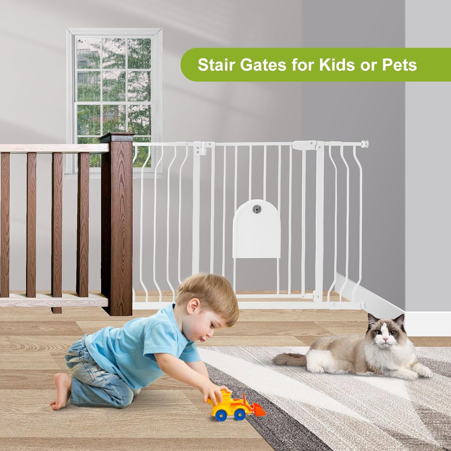 Baby Gates with Cat Door Auto Close Safety Metal Pet Gate for Doorway Stairs D972456