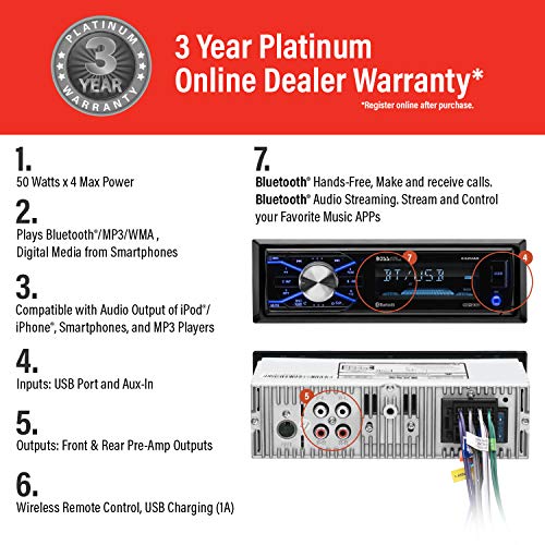 BOSS Audio Systems 611UAB Single Din Car Stereo with Bluetooth, USB, Aux, AM/FM Q960335