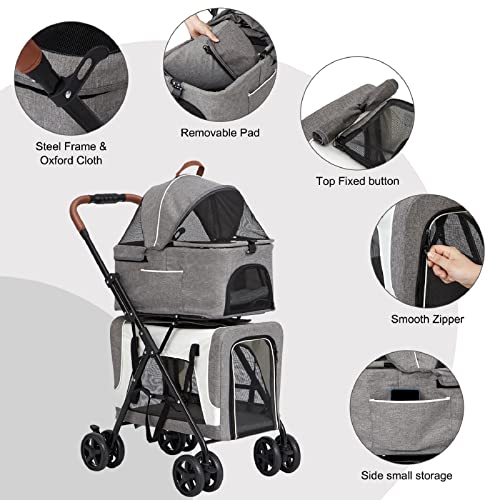 Double Dog Stroller for Small Pets with Detachable Carrier, Grey B168507