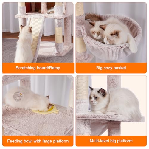 Heybly Gothic Cat Tree, 78 inch Multi-Level Cat Tower with Perches and Scratching Board H110