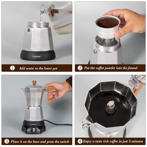 Cuban Coffee Maker 6-Cup Electric Espresso Moka Pot with Detachable Base N992