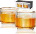 Viski Meridian Crystal Lowball Tumblers, Art Deco Whiskey Glasses, Crystal Scotch Glasses, Crystal Old Fashioned Glasses, Ribbed Glassware 12oz Set of 2