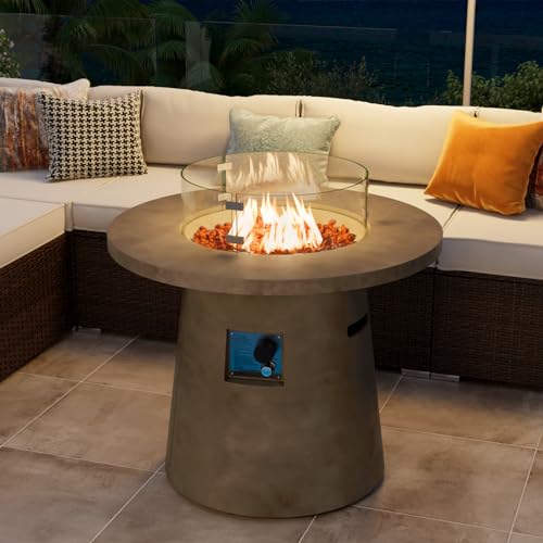 COSIEST Outdoor Propane Fire Pit Table 32-inch Round Concrete with Stainless Steel Burner G864943