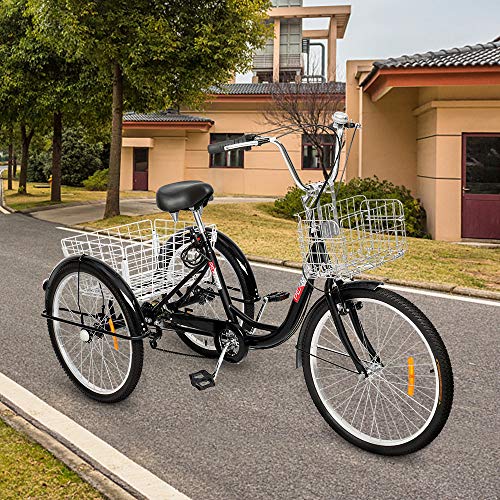 PEXMOR Adult Tricycle 7 Speed, 24/26 Inch 3 Wheel Bike with Baskets V3858