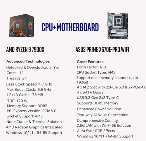 AMD Ryzen 7 7800X3D Desktop Processor with ASUS ROG Strix B650E-F Gaming WiFi Motherboard M47349