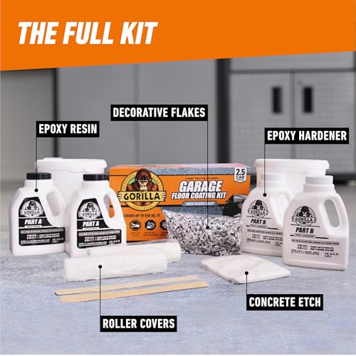 Gorilla Epoxy Garage Floor Coating Kit, 1-Car, High Gloss Gray, 275 sq ft T928
