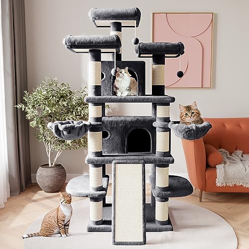 SHA CERLIN 68 Inches Multi-Level Cat Tree with Condo and Scratching Posts, Beige J577621