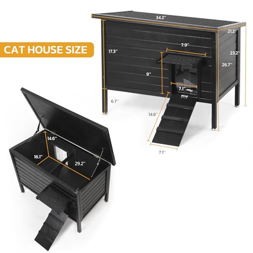 Outdoor Cat House Weatherproof Insulated Wooden Shelter with Escape Door A93024