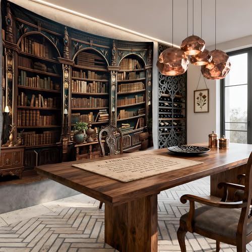 QGHOT Medieval Bookshelf Tapestry Vintage Library Wall Hanging P36533
